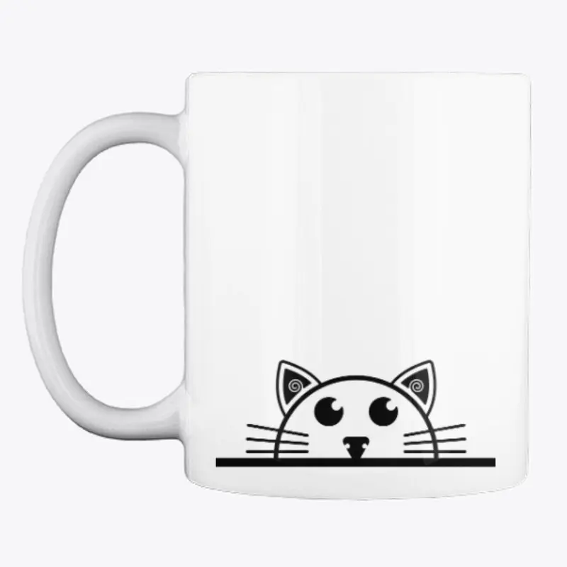 white mug here comes the cat!